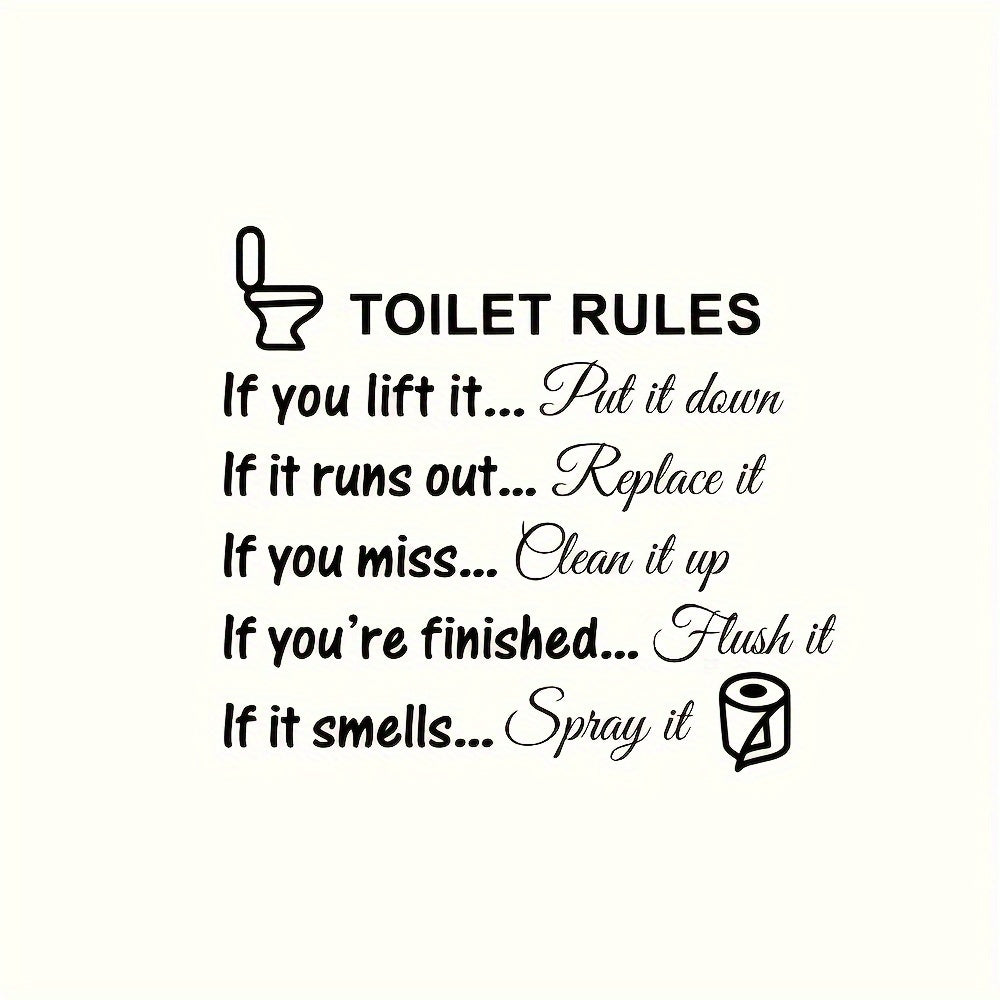 Vinyl Wall Decal with Easy Application for Toilet Rules Removable Reusable PVC