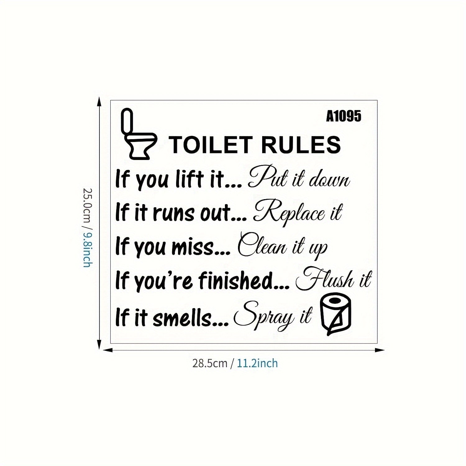 Vinyl Wall Decal with Easy Application for Toilet Rules Removable Reusable PVC