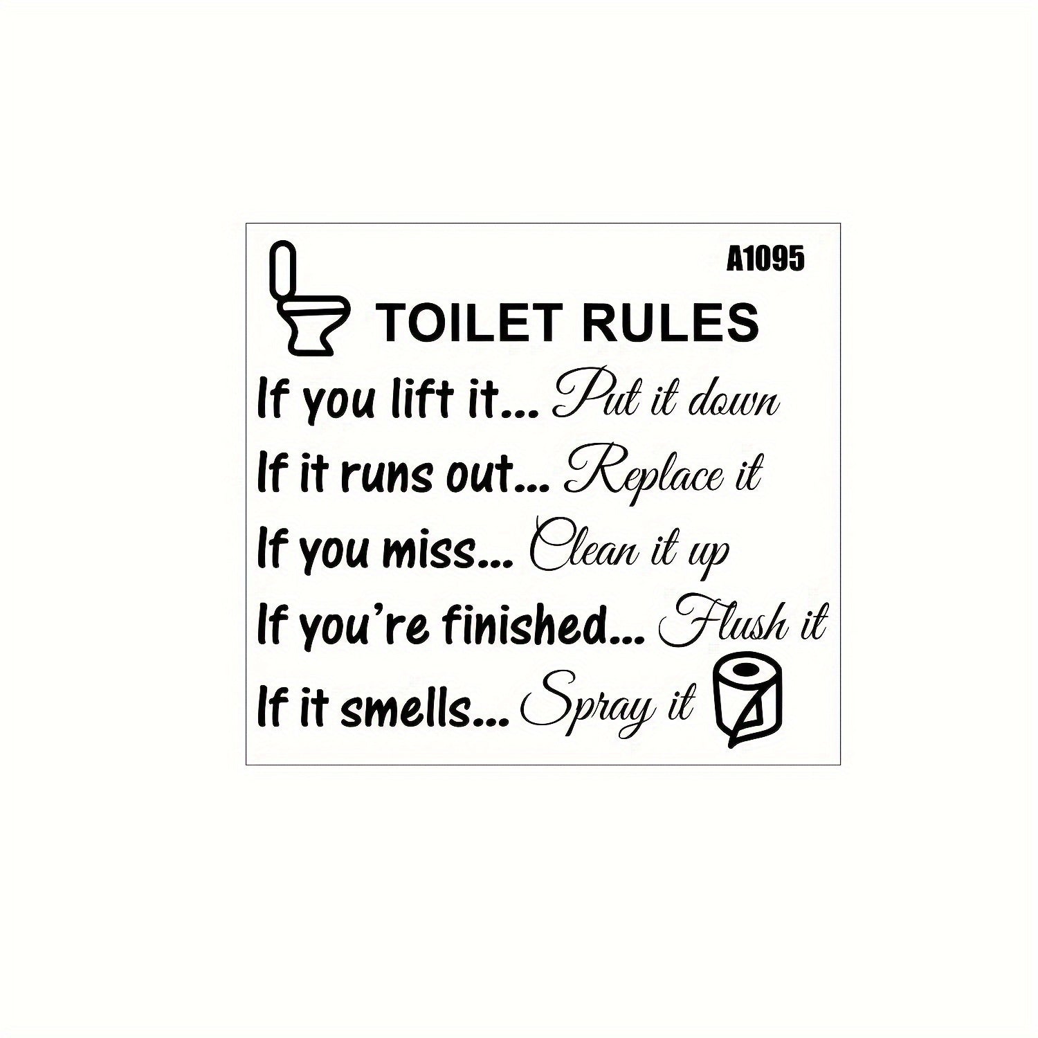 Vinyl Wall Decal with Easy Application for Toilet Rules Removable Reusable PVC