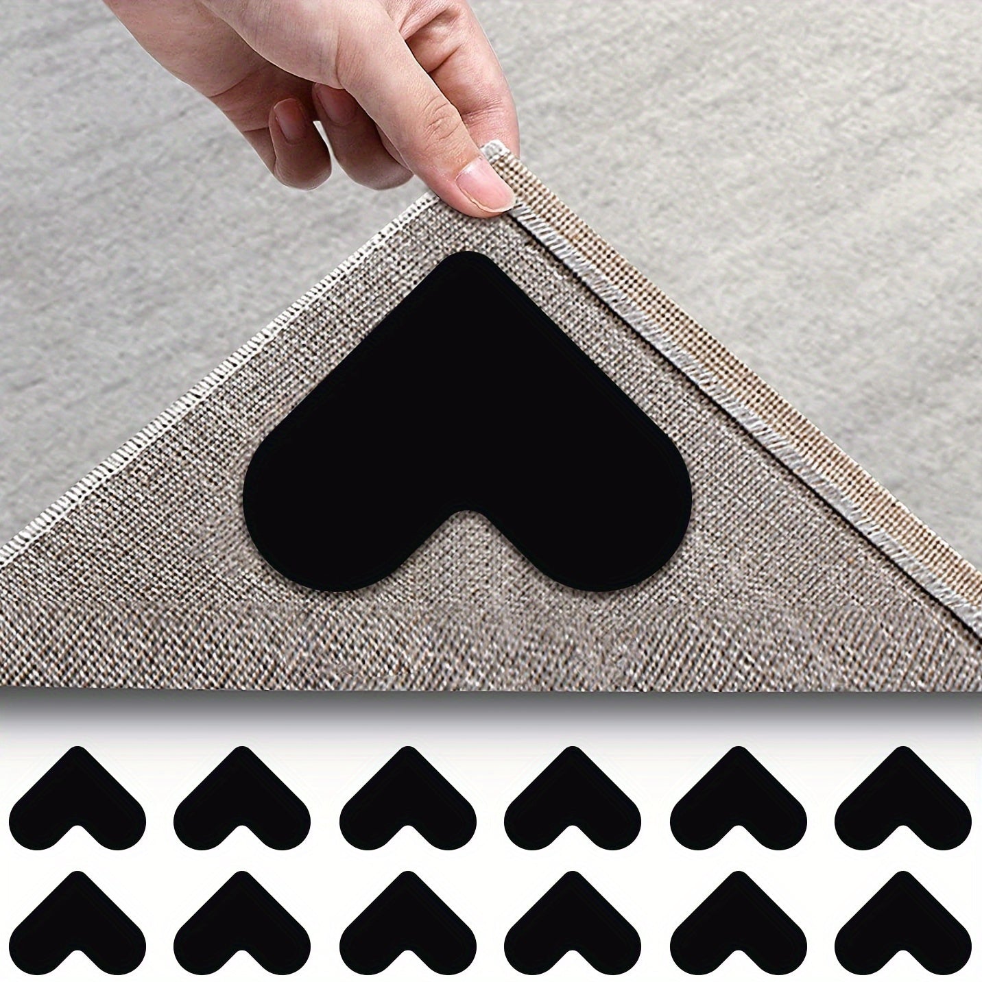 Heart-Shaped Rug Stoppers Set of 4, 8, or 12, Non-Slip Carpet Grippers