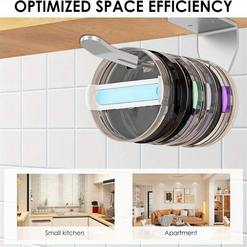 Soporte para tapa de taza de metal, organizador de cocina que ahorra espacio bajo el armario