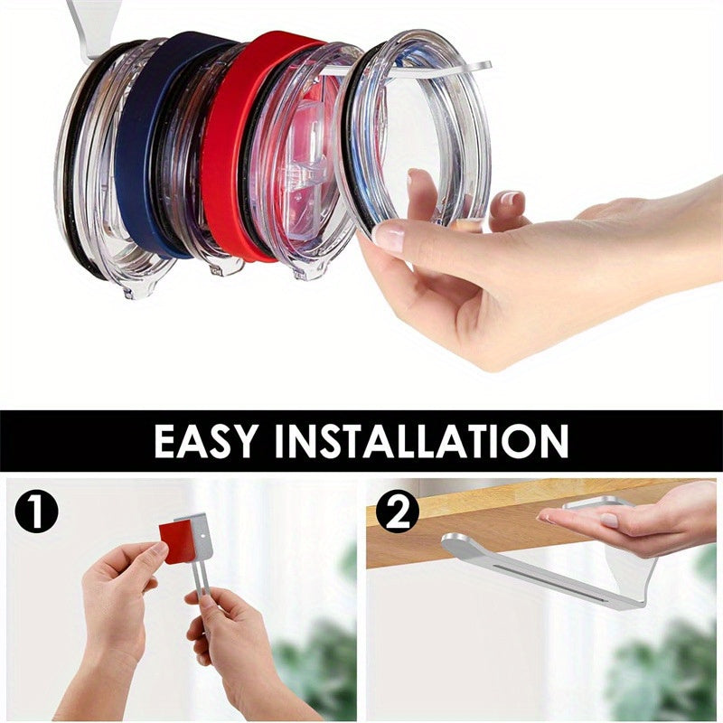 Soporte para tapa de taza de metal, organizador de cocina que ahorra espacio bajo el armario