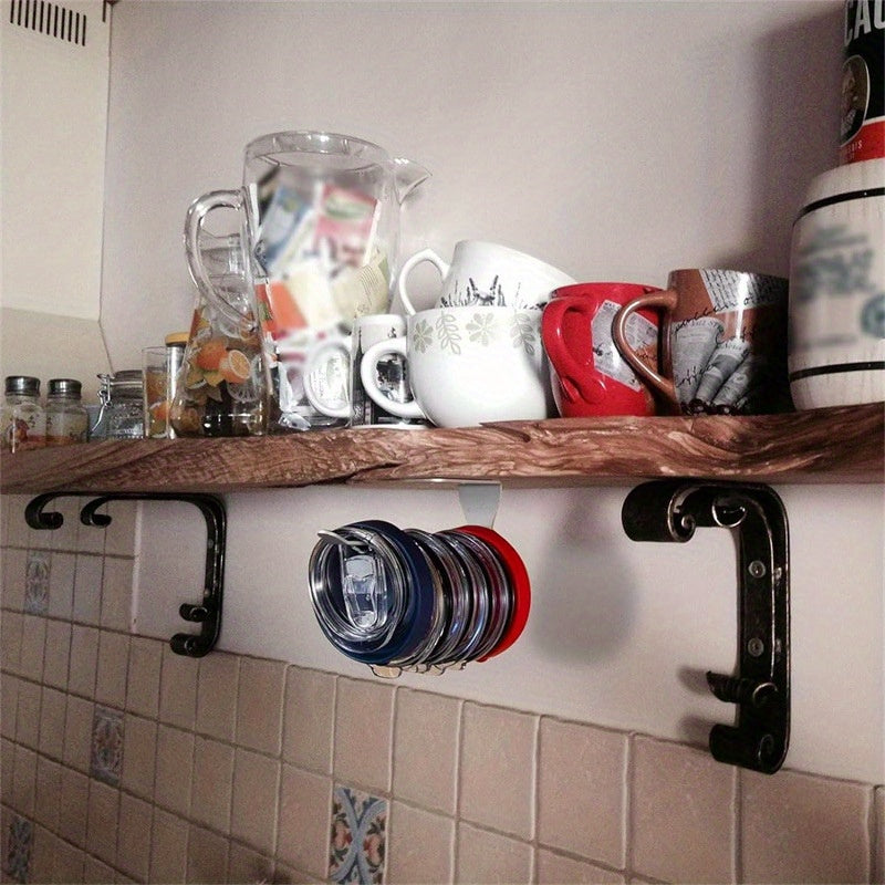 Soporte para tapa de taza de metal, organizador de cocina que ahorra espacio bajo el armario