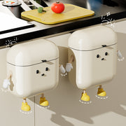 Cartoon Wall-Mounted Trash Can with Lid Large Capacity White Plastic Kitchen Bathroom