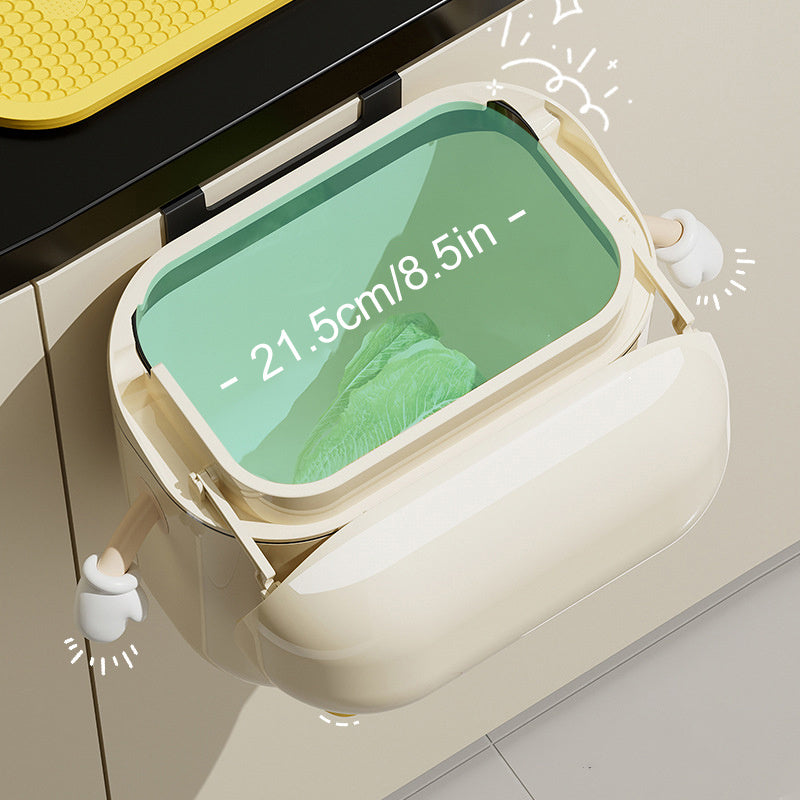 Cartoon Wall-Mounted Trash Can with Lid Large Capacity White Plastic Kitchen Bathroom