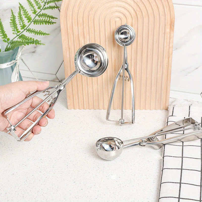 Stainless Steel Ice Cream Scoop Melon Spoon Trigger Kitchen Dessert Tool