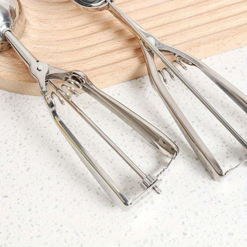 Stainless Steel Ice Cream Scoop Melon Spoon Trigger Kitchen Dessert Tool