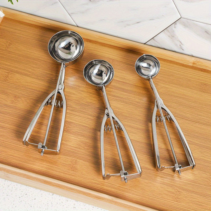 Stainless Steel Ice Cream Scoop Melon Spoon Trigger Kitchen Dessert Tool