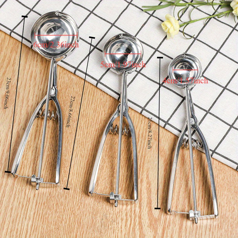 Stainless Steel Ice Cream Scoop Melon Spoon Trigger Kitchen Dessert Tool