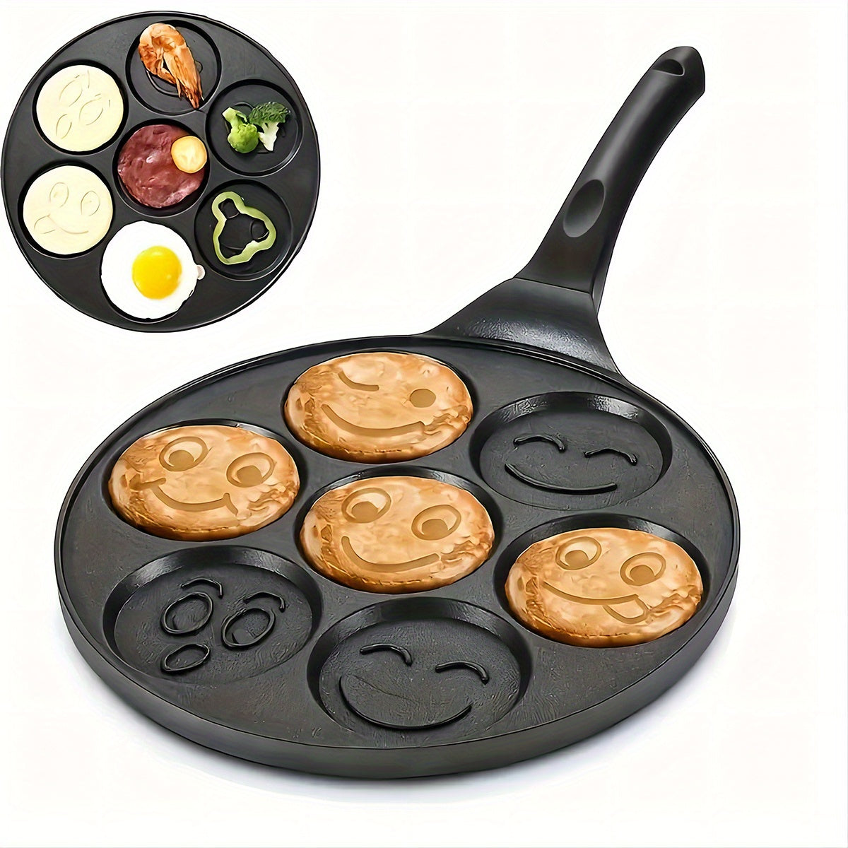 Cartoon Character Design Pancake and Egg Pan 7-Cavity Non-Stick Aluminum Kitchen Cookware