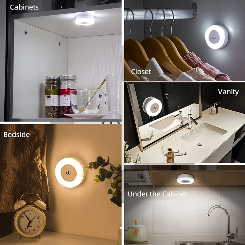 Round LED Touch Sensor Night Light with 3 Modes USB Rechargeable Magnetic Base