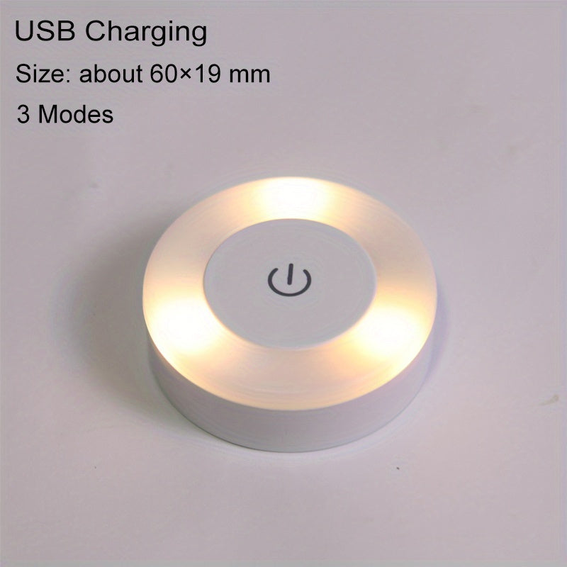 Round LED Touch Sensor Night Light with 3 Modes USB Rechargeable Magnetic Base