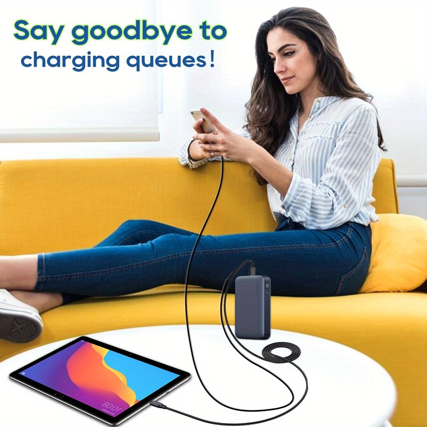 Super Fast Charging USB A to Dual Type-C Data Cable 6A Multi-Functional