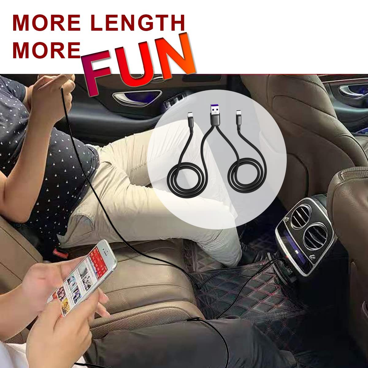 Super Fast Charging USB A to Dual Type-C Data Cable 6A Multi-Functional