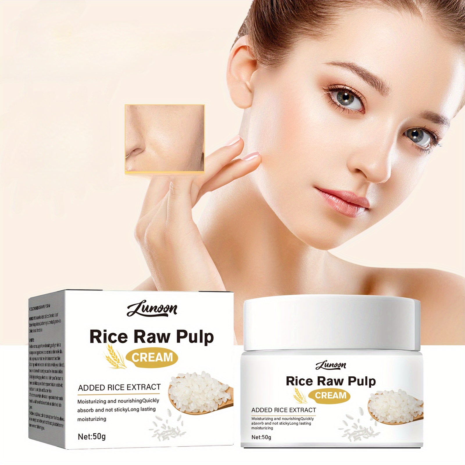 Rice Raw Pulp Face Cream 50g Deep Hydration Brightening Moisturizer for All Skin Types