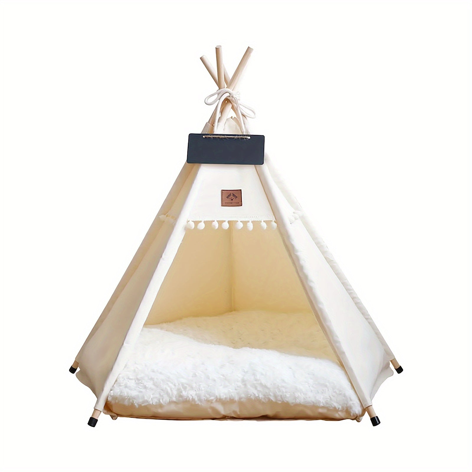 Tienda tipi para gatos beige con cojín lavable y acogedor para un sueño profundo