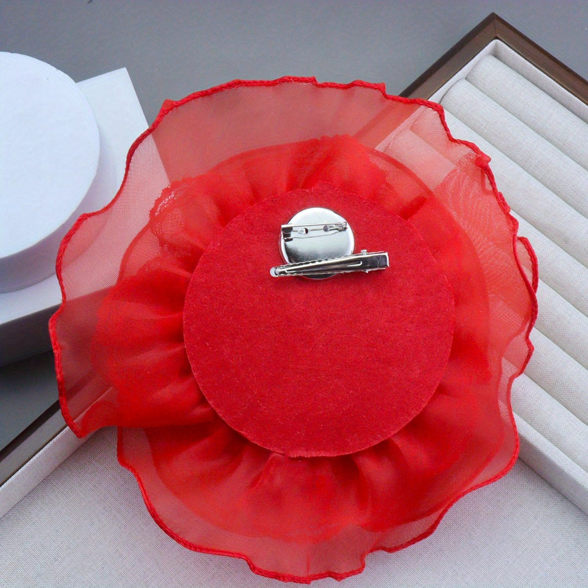 Women's Lace Flower Brooch 19cm Multi-Layered Oversized Floral Pin for Dresses and Events