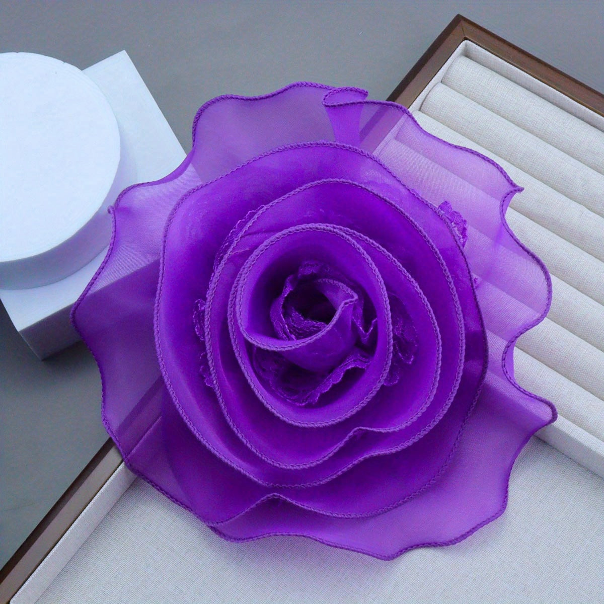 Women's Lace Flower Brooch 19cm Multi-Layered Oversized Floral Pin for Dresses and Events