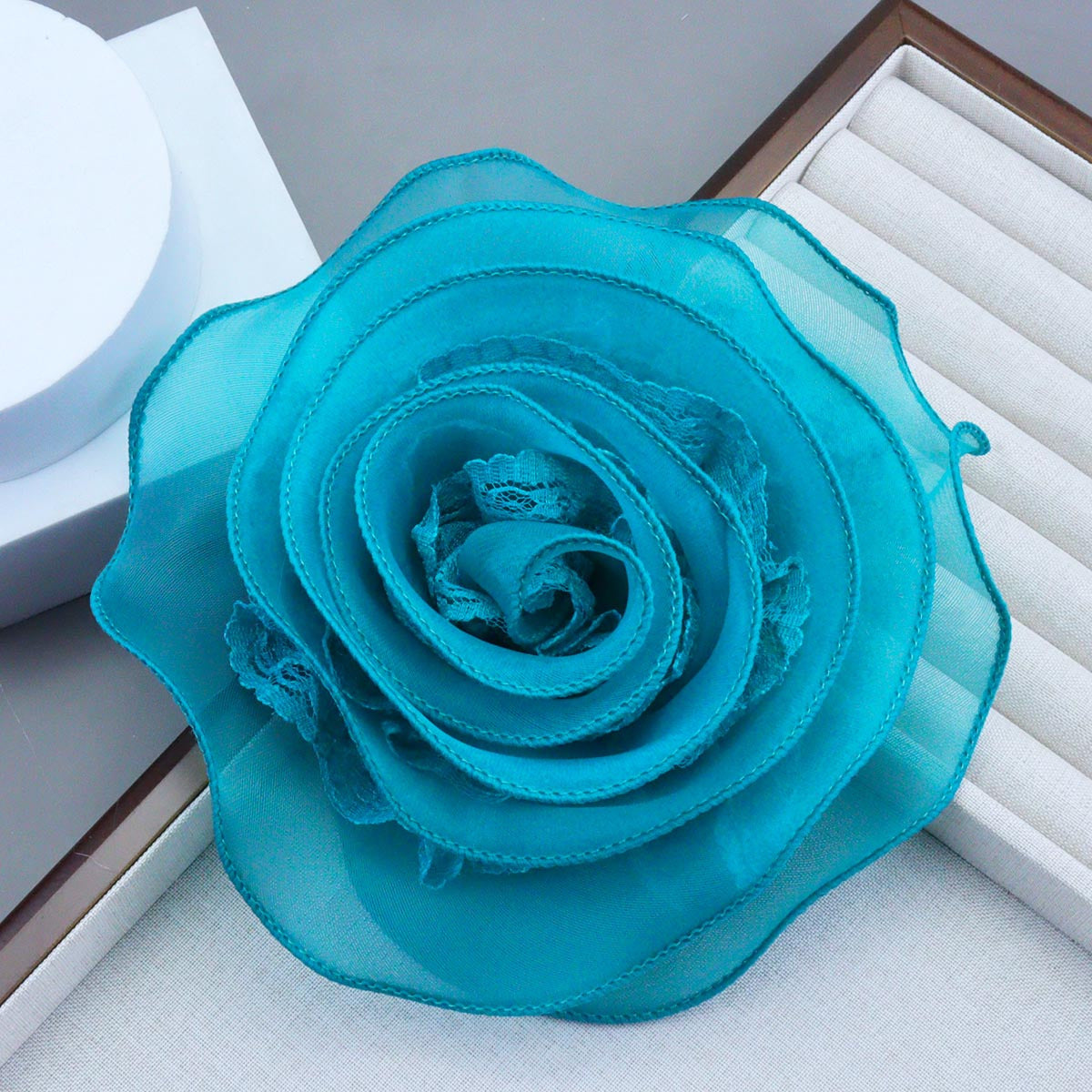 Women's Lace Flower Brooch 19cm Multi-Layered Oversized Floral Pin for Dresses and Events