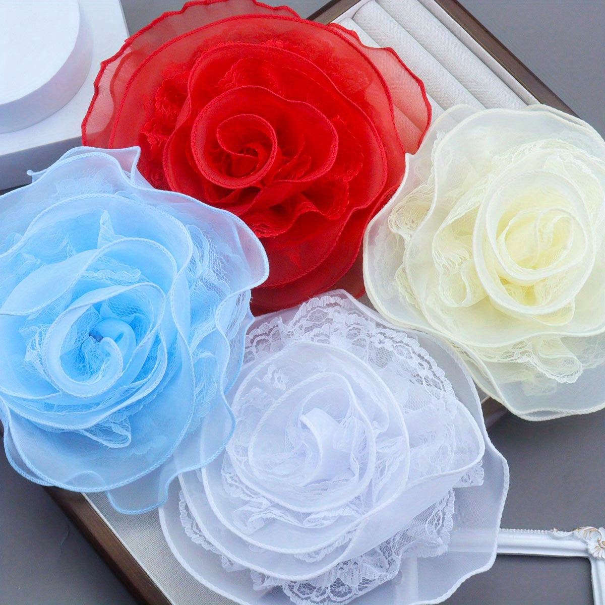 Women's Lace Flower Brooch 19cm Multi-Layered Oversized Floral Pin for Dresses and Events