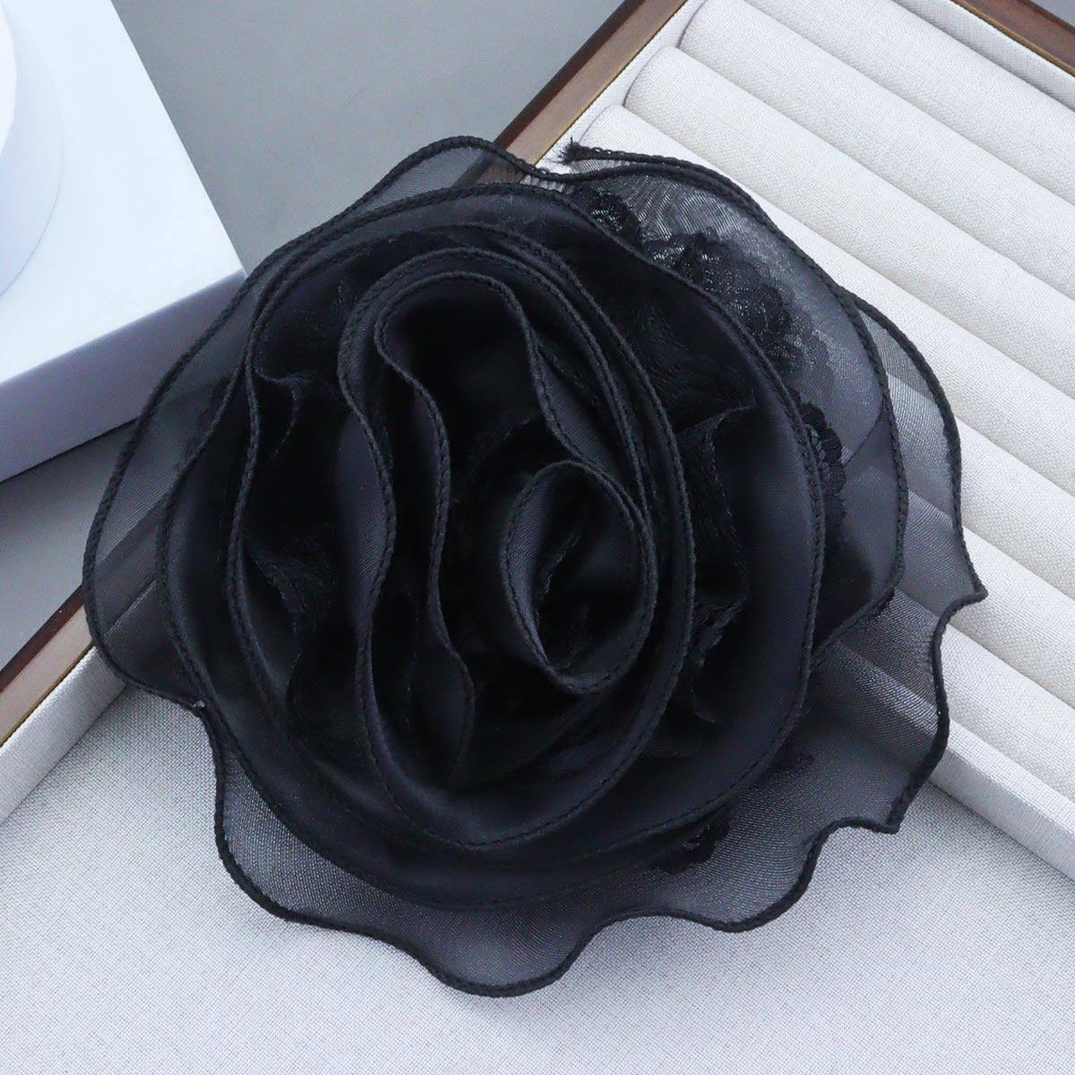 Women's Lace Flower Brooch 19cm Multi-Layered Oversized Floral Pin for Dresses and Events