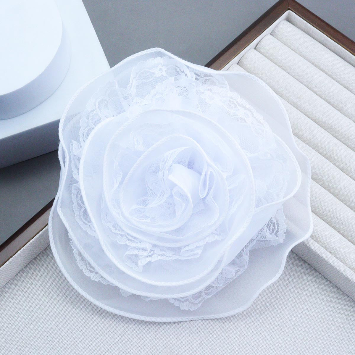 Women's Lace Flower Brooch 19cm Multi-Layered Oversized Floral Pin for Dresses and Events