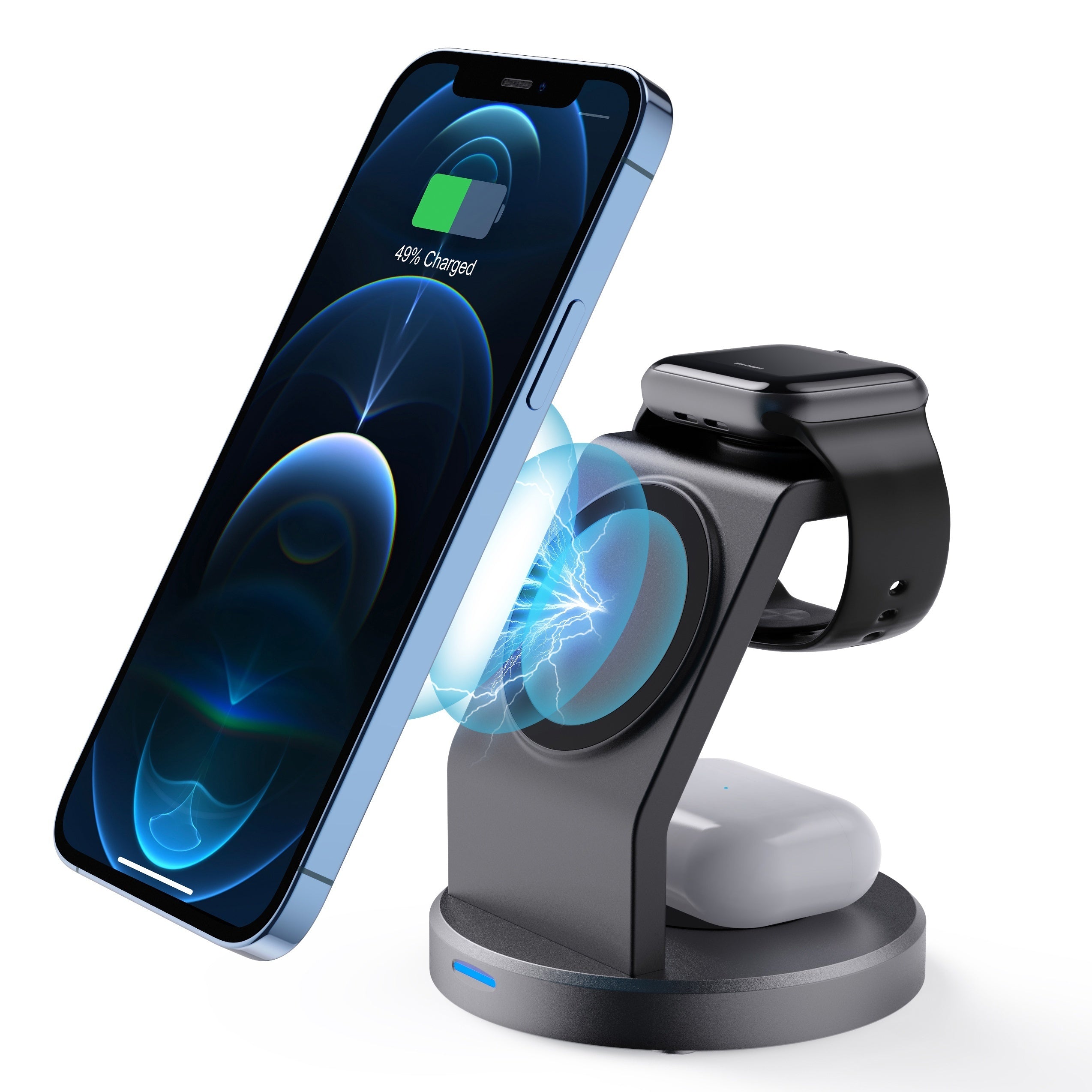 Cargador inalámbrico magnético de 15W para iPhone, Apple Watch, AirPods, estación de carga rápida, USB Tipo-C