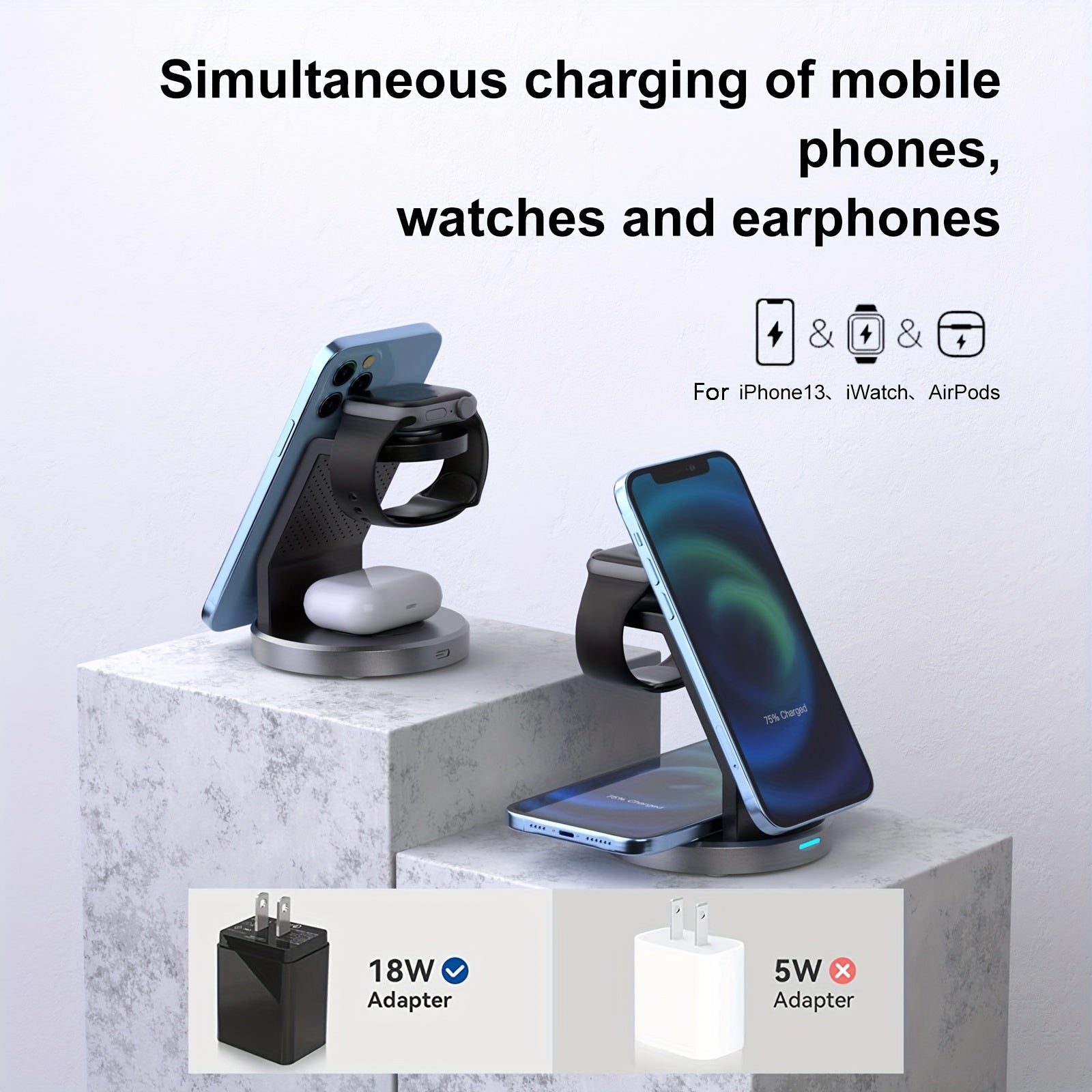 Cargador inalámbrico magnético de 15W para iPhone, Apple Watch, AirPods, estación de carga rápida, USB Tipo-C