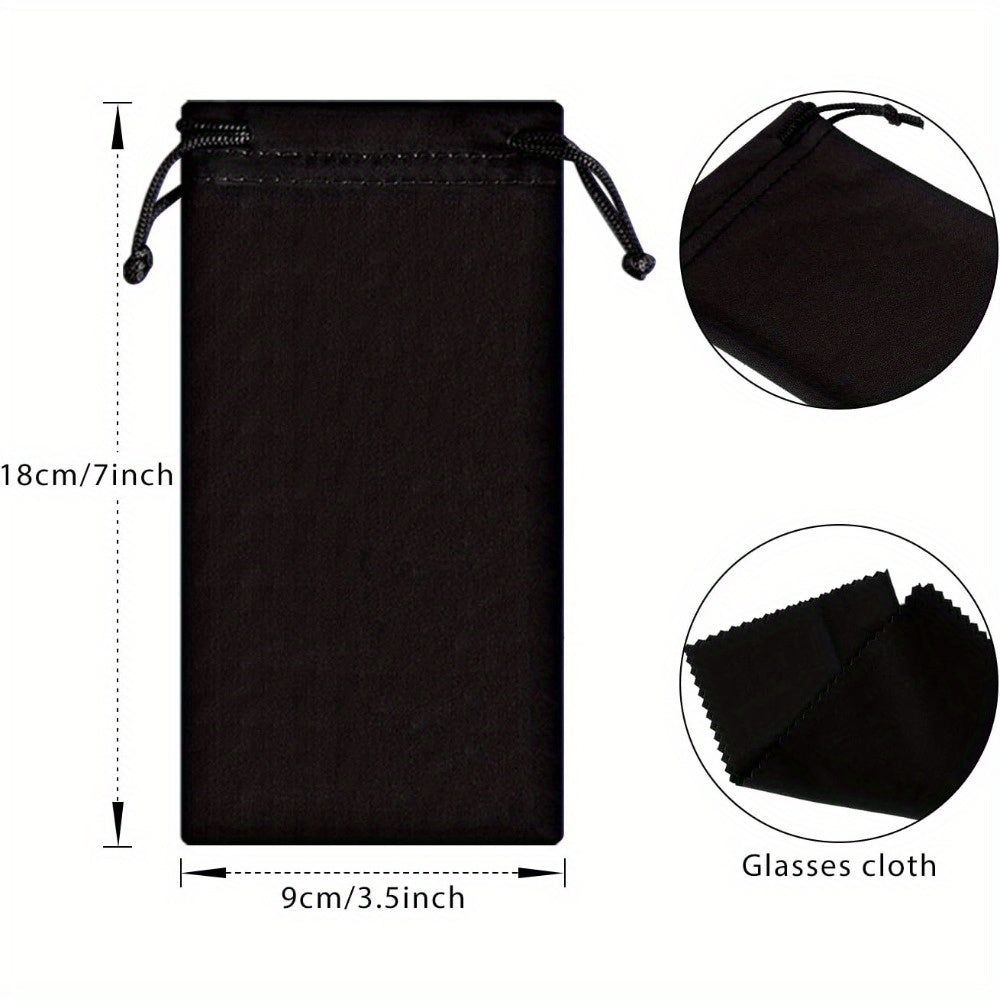 Pack of 100 Black Microfiber Glasses Pouches Soft Eyewear Cases with Drawstring