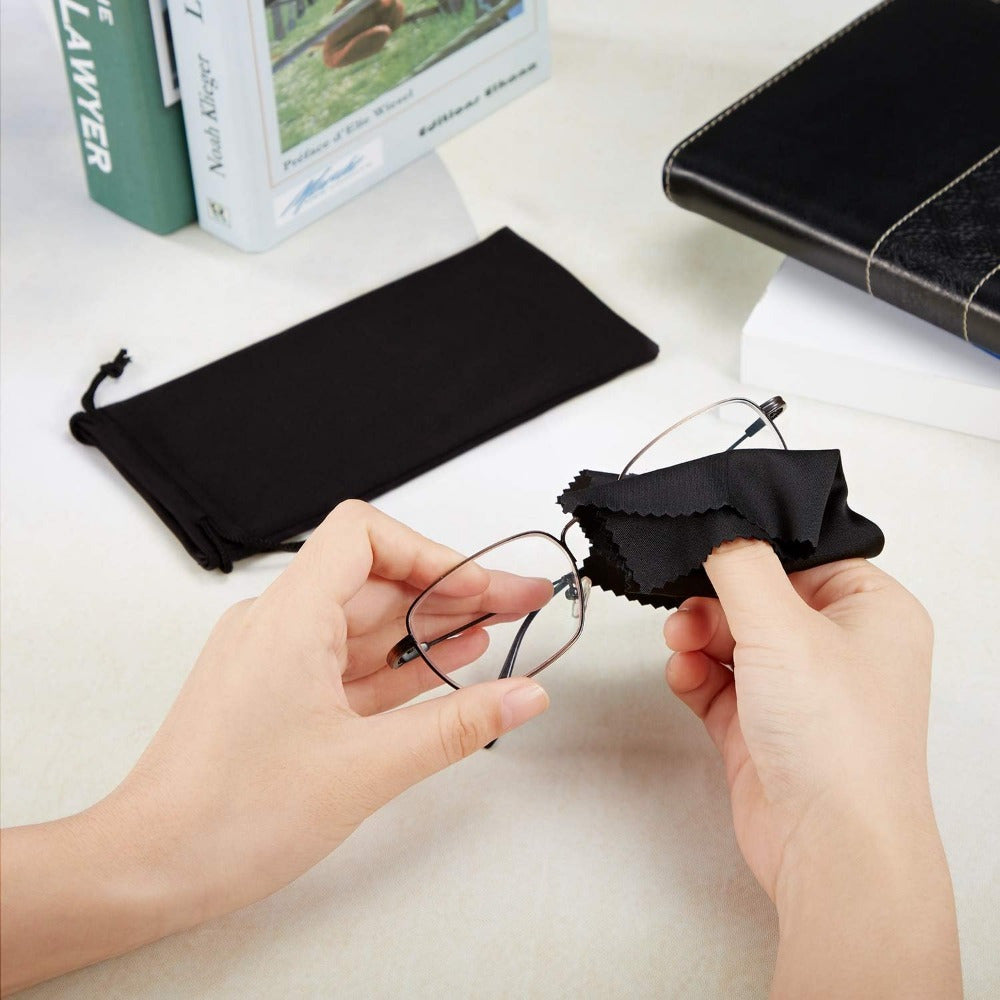 Pack of 100 Black Microfiber Glasses Pouches Soft Eyewear Cases with Drawstring