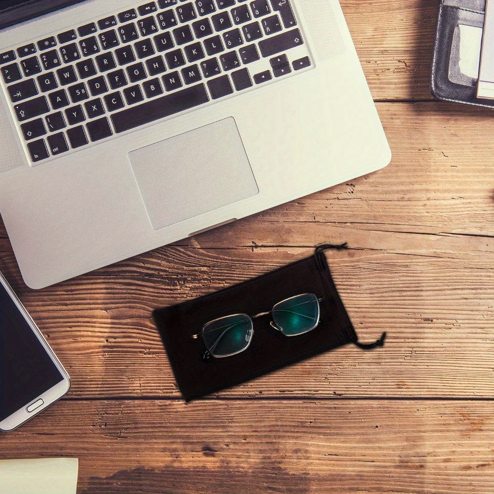 Pack of 100 Black Microfiber Glasses Pouches Soft Eyewear Cases with Drawstring