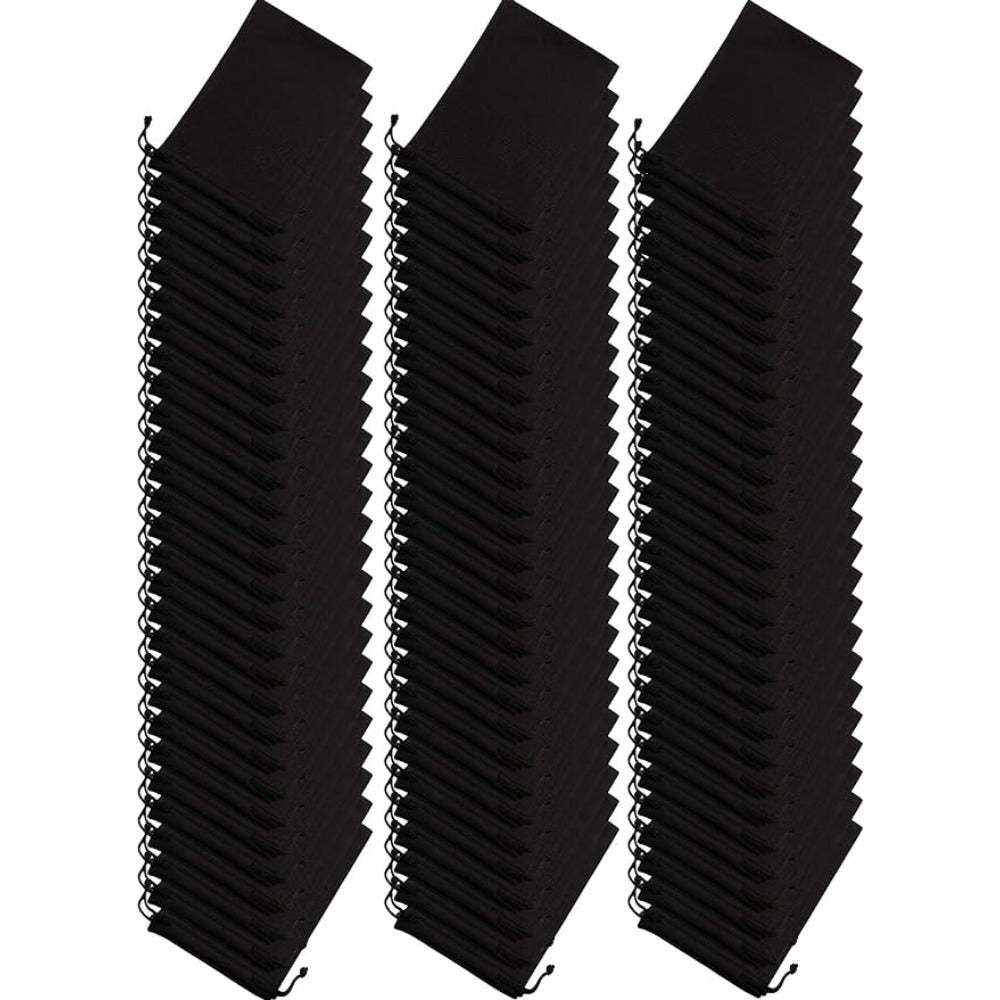 Paquete de 100 fundas de microfibra negras para gafas, suaves, con cordón