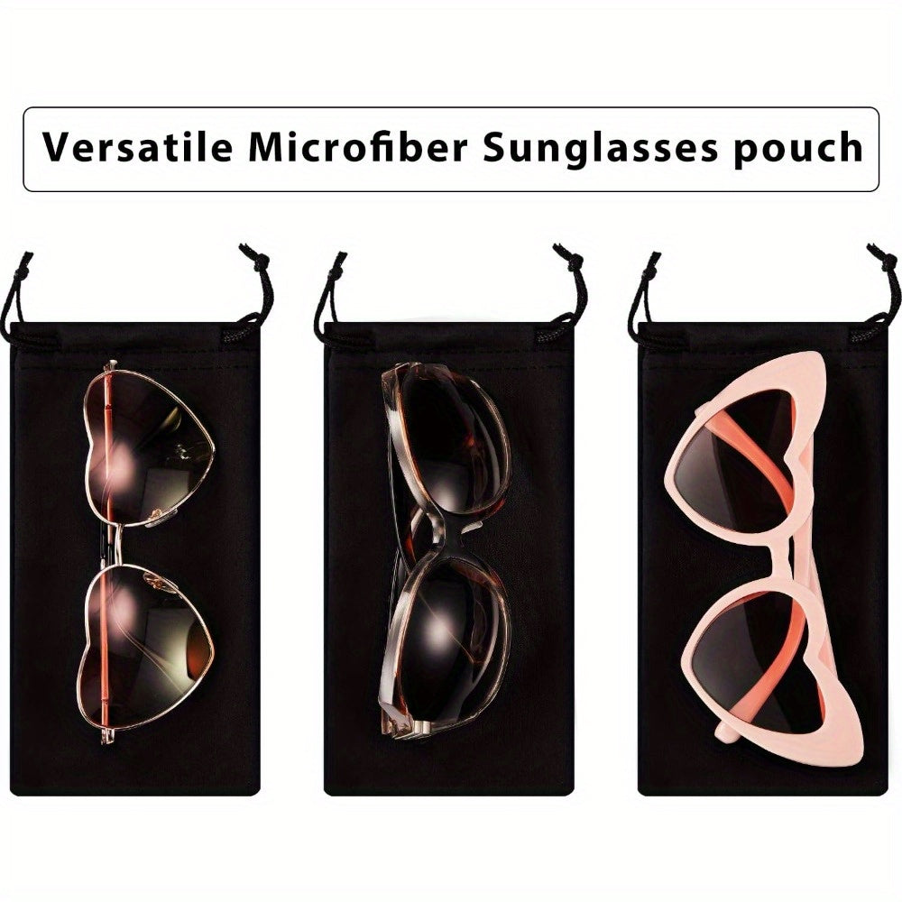 Pack of 100 Black Microfiber Glasses Pouches Soft Eyewear Cases with Drawstring