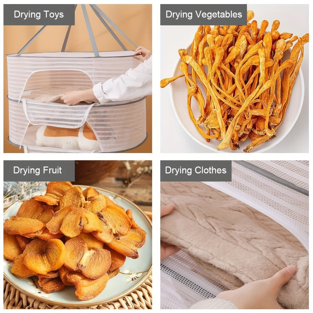 Однослойная трехъярусная сушилка для трав с висячей сеткой - идеально подходит для сушки фруктов, овощей, цветов и рыбы. Удобный складной дизайн для легкого хранения.