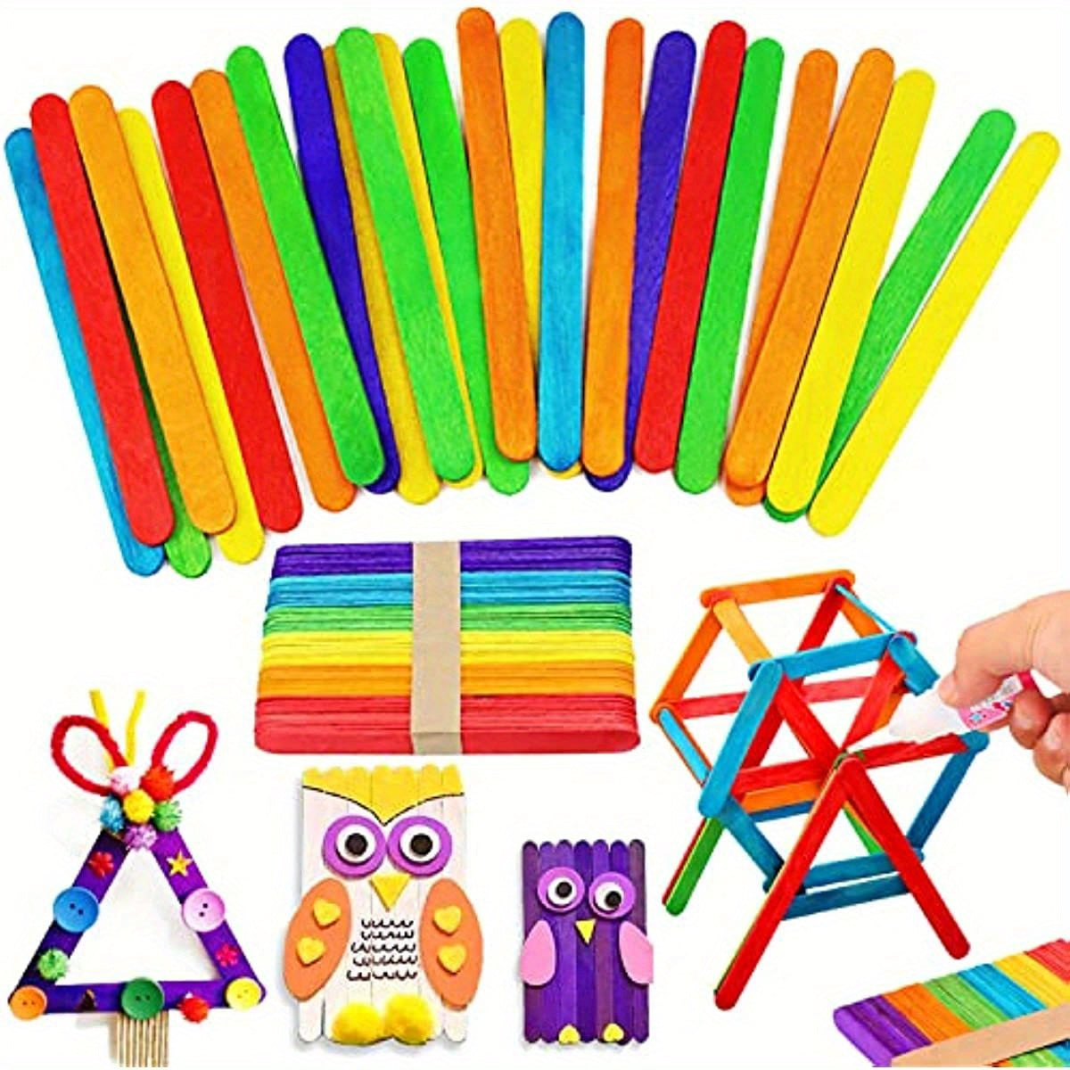 Set of 50 Colorful Wooden Craft Sticks for DIY Arts and Crafts