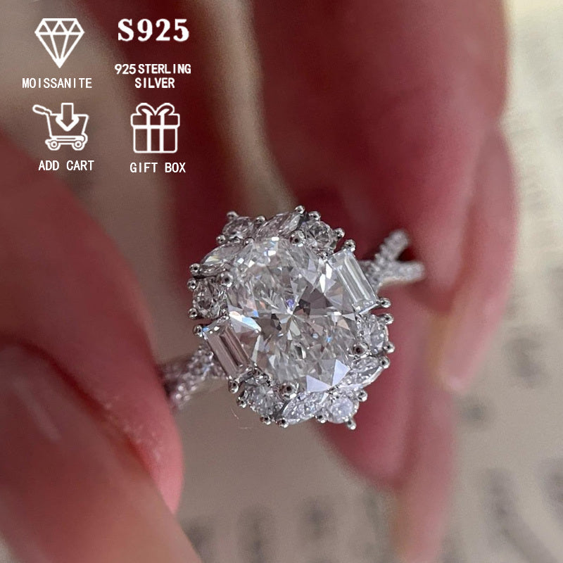 2ct oval Moissanite uzuk, sterling kumush, gipoallergik, sudya uslubida