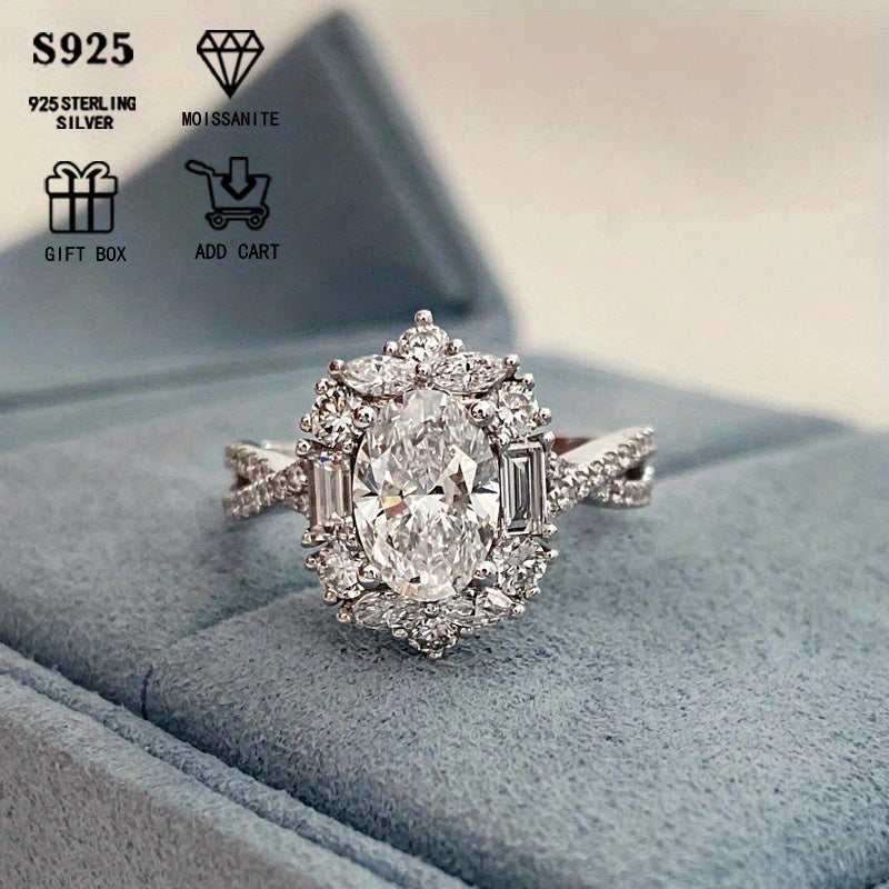 2ct oval Moissanite uzuk, sterling kumush, gipoallergik, sudya uslubida