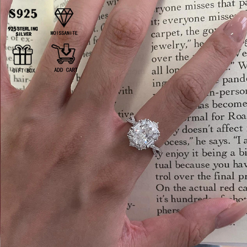 2ct oval Moissanite uzuk, sterling kumush, gipoallergik, sudya uslubida