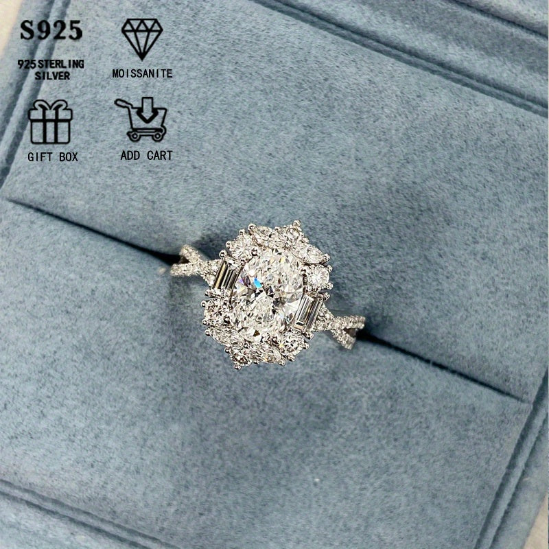 2ct oval Moissanite uzuk, sterling kumush, gipoallergik, sudya uslubida
