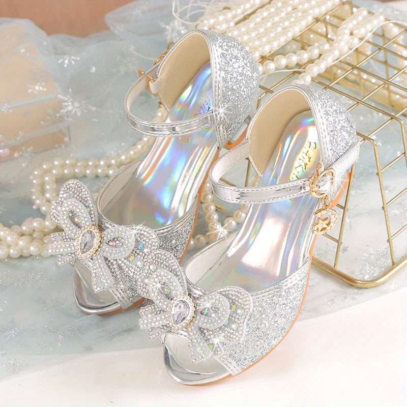 Girls Rhinestone Sandals with Crystal High Heels for Summer Princess Shoes