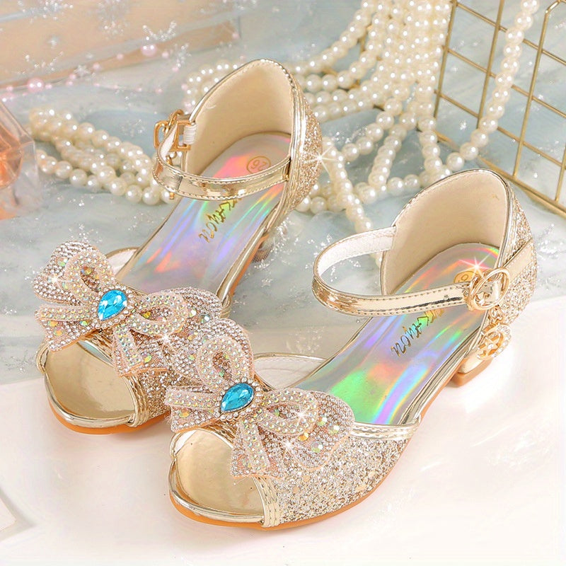 Girls Rhinestone Sandals with Crystal High Heels for Summer Princess Shoes