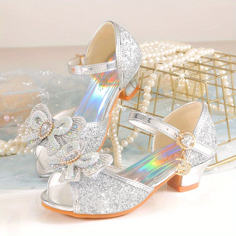 Girls Rhinestone Sandals with Crystal High Heels for Summer Princess Shoes