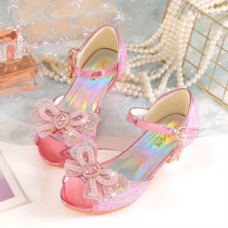 Girls Rhinestone Sandals with Crystal High Heels for Summer Princess Shoes