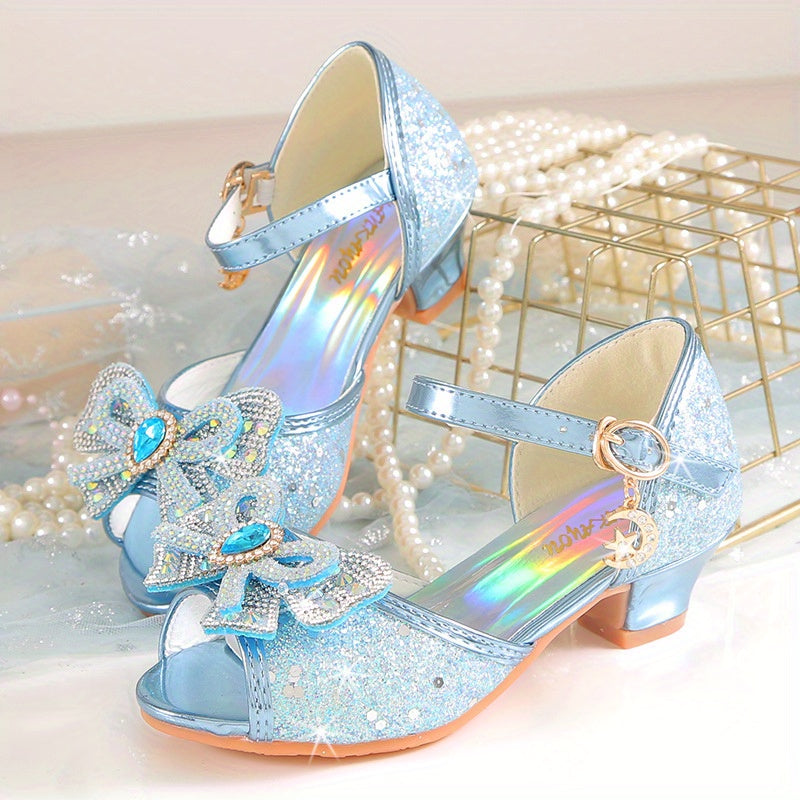 Girls Rhinestone Sandals with Crystal High Heels for Summer Princess Shoes