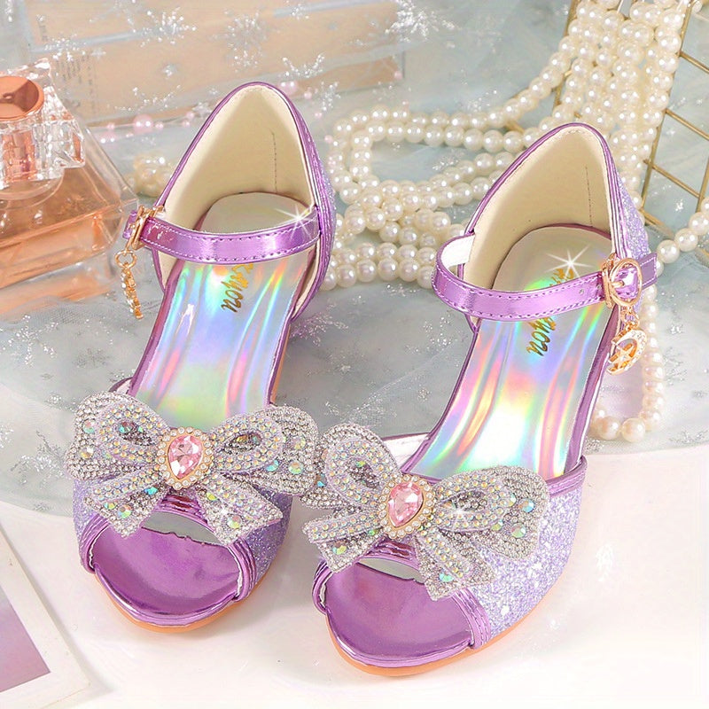 Girls Rhinestone Sandals with Crystal High Heels for Summer Princess Shoes