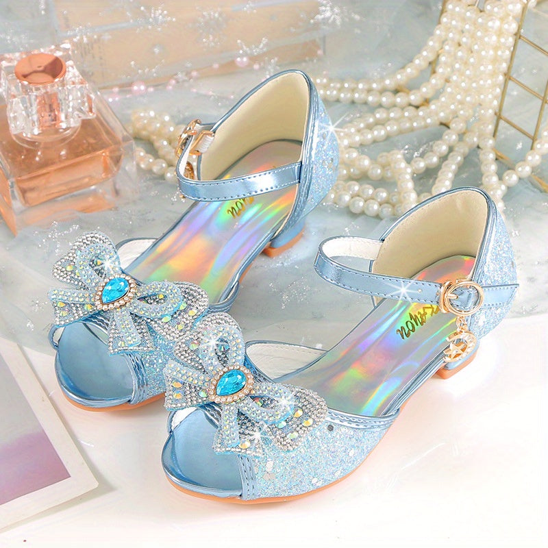 Girls Rhinestone Sandals with Crystal High Heels for Summer Princess Shoes