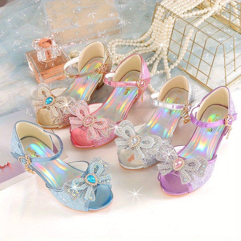 Girls Rhinestone Sandals with Crystal High Heels for Summer Princess Shoes