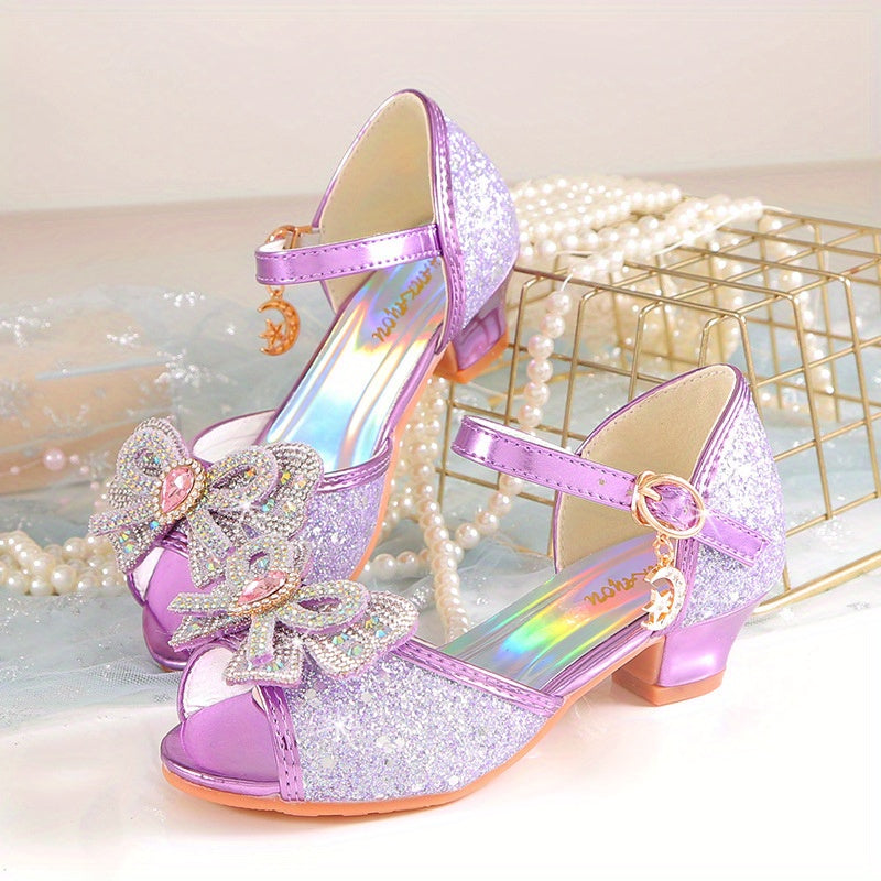 Girls Rhinestone Sandals with Crystal High Heels for Summer Princess Shoes
