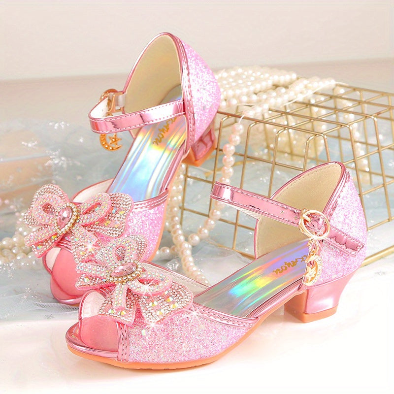 Girls Rhinestone Sandals with Crystal High Heels for Summer Princess Shoes