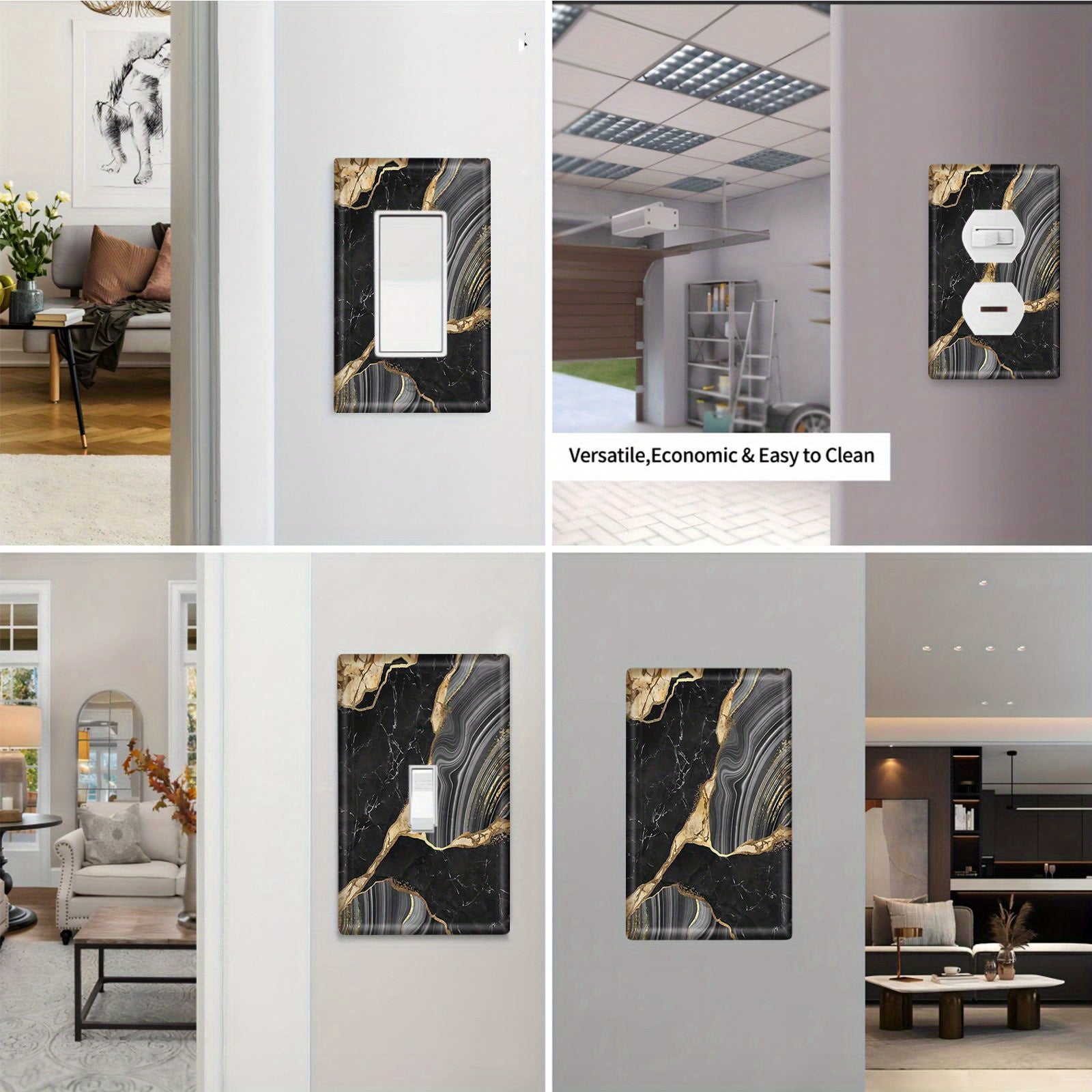 Black and Gold Marble Light Switch Cover Decorative Faceplate for Home Bathroom Dimmer Outlets